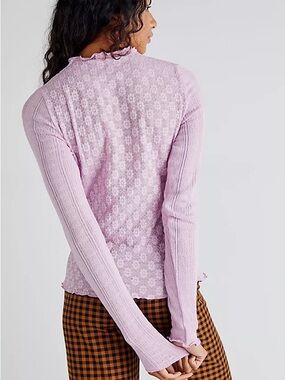 Free People Lula Mock Neck Long Sleeve Top Orchid Lilac Textured Boho Floral S